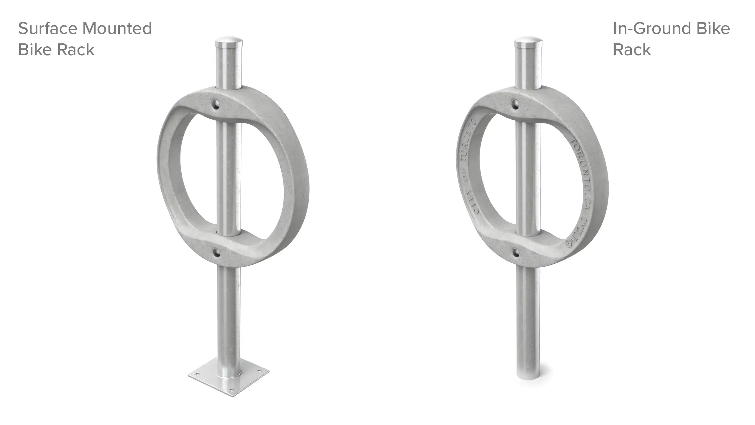 Surface-mounted and in-ground commercial bike rack installation options